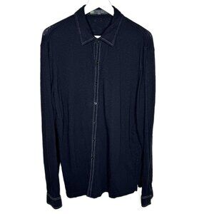 Robert Berakett Men's Black Knit Long Sleeve Button-Up Shirt, Size Large